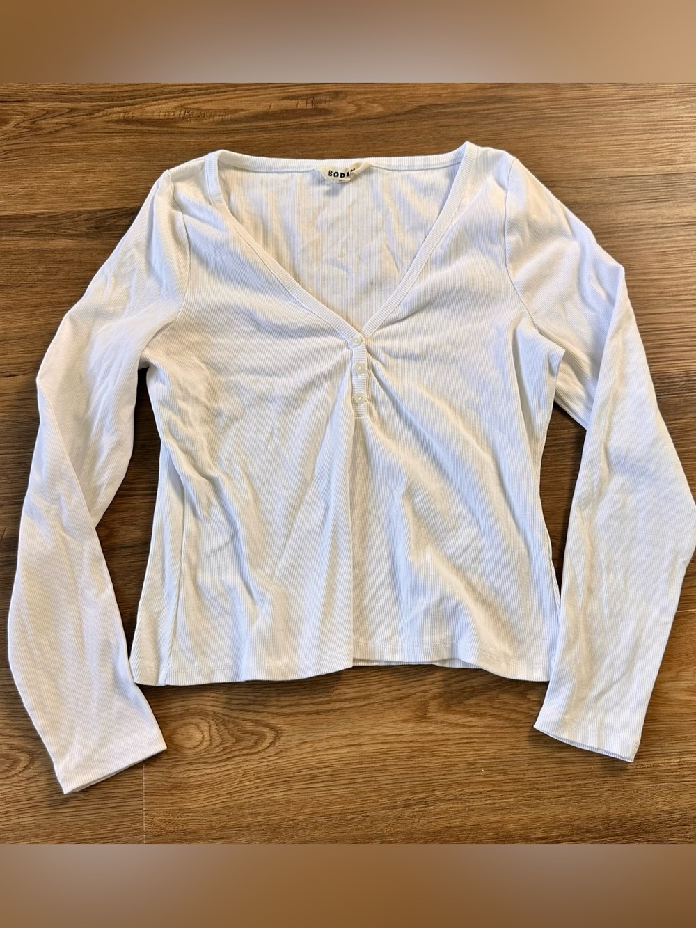 Boden Long Sleeve V-Neck Button Henley Short Top White Women 12 Classic‎ Basic